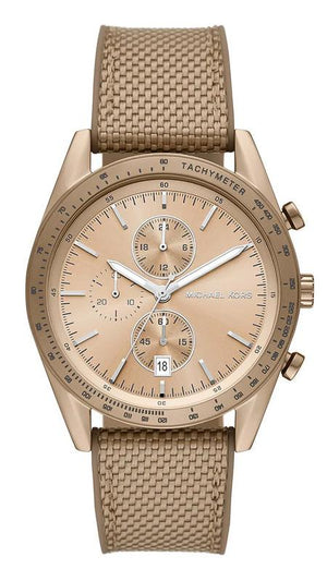 Michael Kors Warren Chronograph Beige Dial Beige Nylon Strap Watch for Men - MK9145