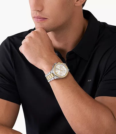 Michael Kors Lennox Pave Crystals Chronograph White Dial Two Tone