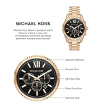 Michael Kors Lexington Chronograph Black Dial Gold Steel Strap Watch for Men - MK9155