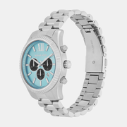 Michael Kors Lexington Chronograph Blue Dial Silver Steel Strap Watch for Men - MK9165