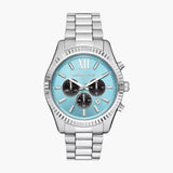 Michael Kors Lexington Chronograph Blue Dial Silver Steel Strap Watch for Men - MK9165