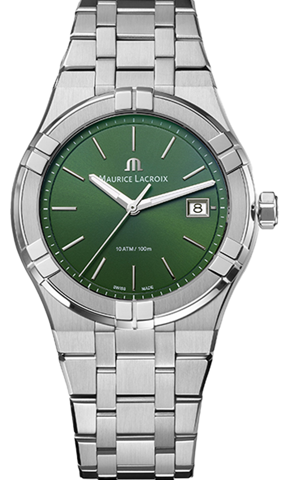 Steel Green Lacroix Quartz Date Strap Dial Aikon Men for Maurice Watch Silver