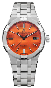 Maurice Lacroix Aikon Limited Edition Automatic Date Orange Dial Silver Steel Strap Watch For Men - AI6008-SS00F-530-1