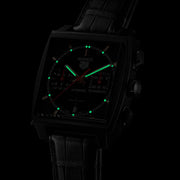 Tag Heuer Monaco Automatic Chronograph Black Dial Black Leather Strap Watch for Men - CBL2180.FC6497