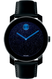 Movado Bold Metallic Blue Dial Black Leather Strap Watch for Men - 3600137