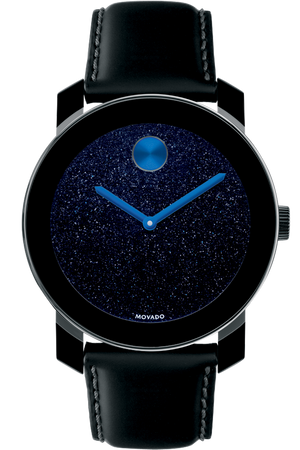 Movado Bold Metallic Blue Dial Black Leather Strap Watch for Men - 3600137