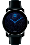 Movado Bold Metallic Blue Dial Black Leather Strap Watch for Men - 3600137