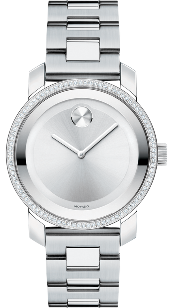 Movado Bold Diamonds Silver Dial Silver Steel Strap Watch for Women - 3600149