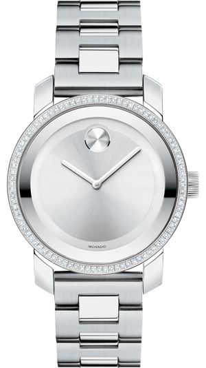 Movado Bold Diamonds Silver Dial Silver Steel Strap Watch for Women - 3600149