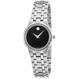 Movado Veturi Quartz Black Dial Silver Steel Strap Watch for Women - 0606338