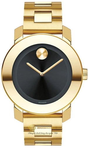 Movado Bold Black Dial Gold Steel Strap Unisex Watch - 3600397