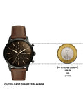 Fossil Townsman Chronograph Black Dial Brown Leather Strap Watch for Men - FS5437