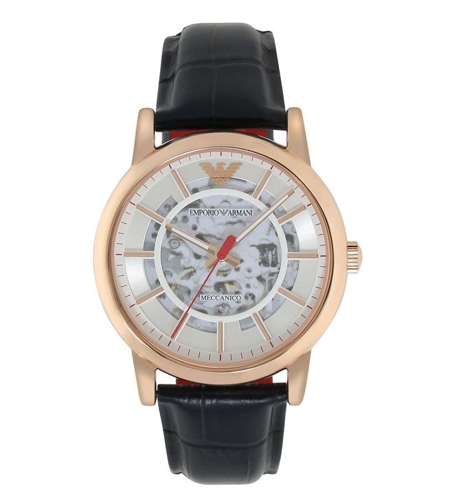 【ミラノ購入】EMPORIO ARMANI ラムレザー2010 アーカイブ Emporio Armani Meccanico Silver Dial Blue Leather Strap Watch For Men