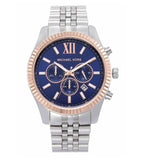 Michael Kors Lexington Chronograph Blue Dial Silver Steel Strap Watch For Men - MK8689