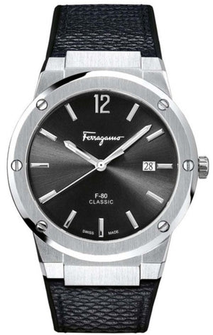 Salvatore Ferragamo F-80 Classic Black Dial Black Leather Strap Watch for Men - SFDT00619