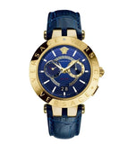 Versace V-Race Multifunction Quartz Blue Dial Blue Leather Strap Watch For Men - VEBV00219