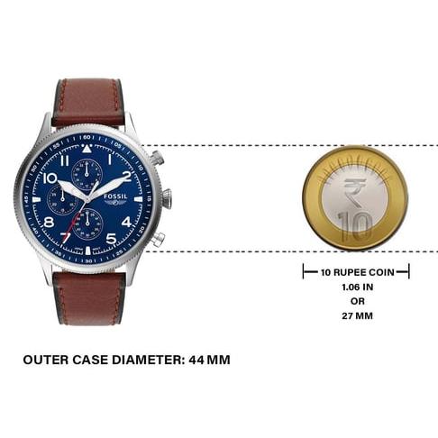 Jam Tangan Fossil Retro Pilot Chronograph Dial Biru Tali Kulit