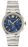 Versace Greca Quartz Blue Dial Silver Steel Strap Watch For Men - VEZ900221