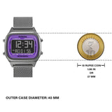 Fossil Retro Digital Purple Dial Grey Mesh Strap Watch for Men - FS5888