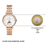 Fossil Jacqueline Analog Moonphase Mother of Pearl White Dial Rose Gold Steel Strap Watch for Women - ES5165