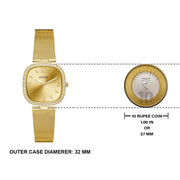 Guess Tapestry Diamonds Gold Dial Gold Mesh Bracelet Watch for Women - GW0354L2