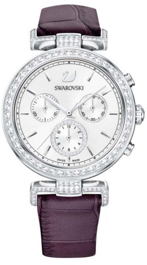 Swarovski Era Journey Chronograph Silver Dial Purple Leather Strap Watch for Women - 5296835