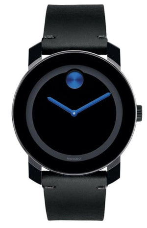 Movado Bold TR90 Black Dial Black Leather Strap Watch For Men - 3600307