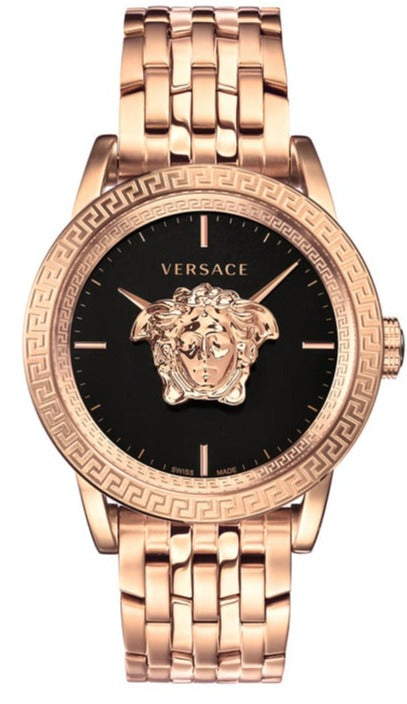 Versace Empire Watch Versace Palazzo Empire Black Dial Rose Gold Steel  Strap Watch For Men