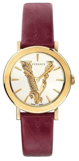 Versace Virtus White Dial Red Leather Strap Watch for Women - VEHC00219