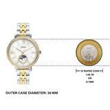 Fossil Jacqueline Analog Moonphase Mother of Pearl White Dial Two Tone Steel Strap Watch for Women - ES5166