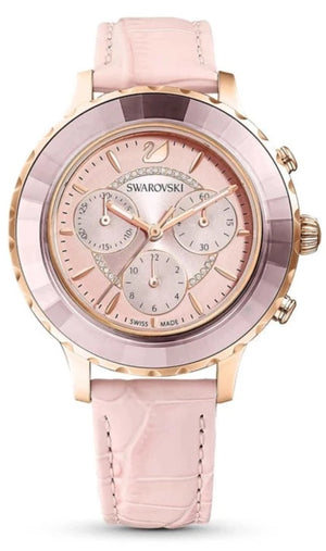 Swarovski Octea Lux Chrono Pink Dial Pink Leather Strap Watch for Women - 5452501