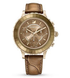 Swarovski Octea Lux Chrono Brown Gold Dial Brown Leather Strap Watch for Women - 5632260