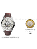 Fossil Grant Automatic Beige Skeleton Dial Brown Leather Strap Watch for Men - ME3099