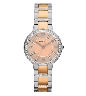 Fossil Virginia Rose Gold Dial Two Tone Steel Strap Watch for Women - ES3405