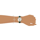 Fossil Jacqueline Multifunction Moonphase Mother of Pearl White Dial Green Leather Strap Watch for Women - ES5244