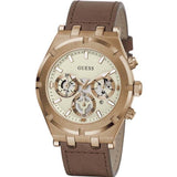 Guess Analog Multifunction White Dial Brown Leather Strap Watch for Men - GW0262G3