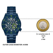 Guess Axle Multifunction Navy Blue Dial Blue Steel Strap Watch For Men - GW0488G4
