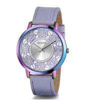 Guess Dahlia Analog Silver Dial Purple Leather Strap Watch For Women - GW0529L4