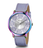 Guess Dahlia Analog Silver Dial Purple Leather Strap Watch For Women - GW0529L4