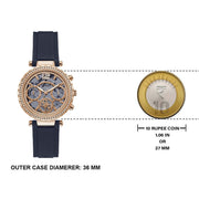 Guess Solistice Diamonds Roe Gold Dial Black Rubber Strap Watch for Women - GW0484L2