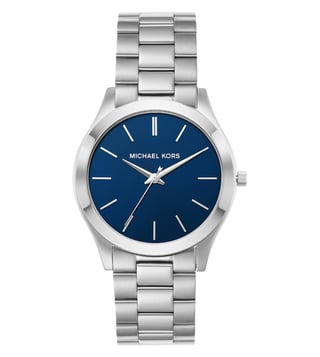 Michael Kors Slim Runway Analog Blue Dial Silver Steel Strap 