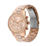 Michael Kors Ritz Chronograph Rose Gold Dial Rose Gold Steel Strap Watch For Women - MK6485