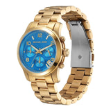 Michael Kors Runway Chronograph Blue Dial Gold Steel Strap Watch For Women - MK7353