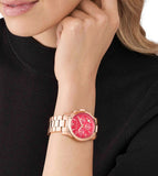 Michael Kors Runway Chronograph Pink Dial Rose Gold Steel Strap Watch For Women - MK7352