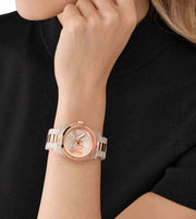 Michael Kors Runway Analog Crystals Rose Gold Dial Two Tone Steel Strap Watch for Women - MK7355
