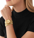 Michael Kors Runway Chronograph Analog Gold Dial Gold Steel Strap Watch for Women - MK7452