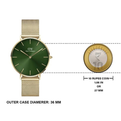 Daniel Wellington Petite Emerald Green Dial Gold Mesh Strap Watch