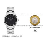 Daniel Wellington Iconic Link Black Dial Silver Steel Strap Watch For Women - DW00100206