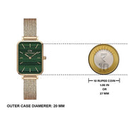 Daniel Wellington Quadro Melrose Green Dial Rose Gold Mesh Strap Watch For Women - DW00100437