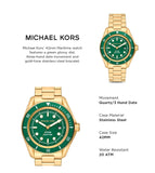 Michael Kors Maritime Analog Green Dial Gold Steel Strap Watch for Men - MK9162